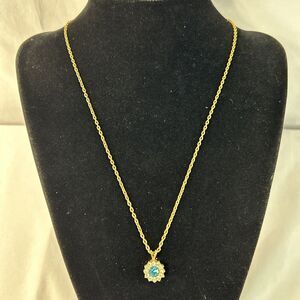 Gold Toned Necklace With Green And Clear Crystals 18”